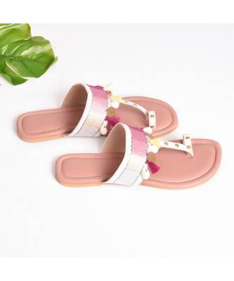 Pink Ombre Embroidered Kolhapuri Flats 4