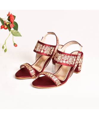 Maroon & Gold Embroidered Heels 1