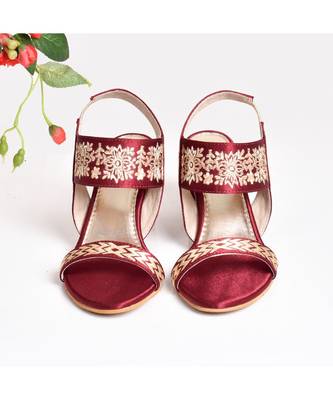 Maroon & Gold Embroidered Heels 2