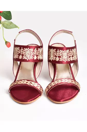 Maroon & Gold Embroidered Heels