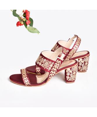 Maroon & Gold Embroidered Heels 3