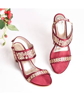 Maroon & Gold Embroidered Heels 4