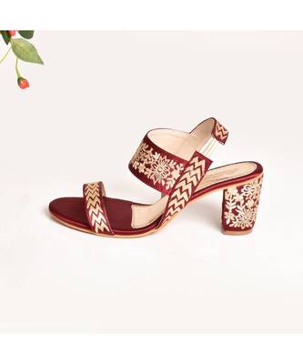 Maroon & Gold Embroidered Heels 5