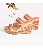 Nude Flower Bloom Embroidered Wedges