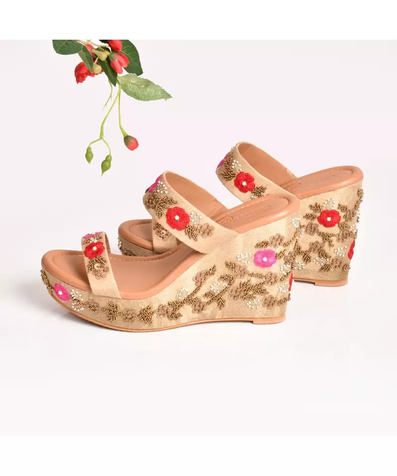 Nude Flower Bloom Wedges