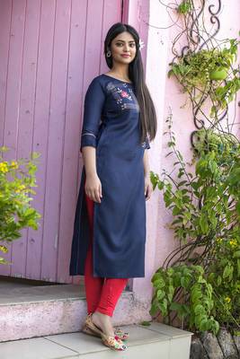 Navy blue embroidered cotton silk embroidered-kurtis 2