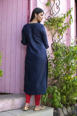 Navy blue embroidered cotton silk embroidered-kurtis 4