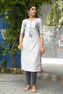 Sky blue embroidered cotton silk embroidered-kurtis 1