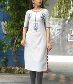 Sky blue embroidered cotton silk embroidered-kurtis