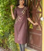 Dark brown embroidered cotton silk embroidered-kurtis