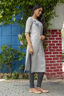 Sky blue embroidered cotton silk embroidered-kurtis 3