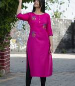 Rani pink embroidered cotton silk embroidered-kurtis
