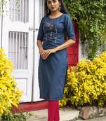 Teal embroidered cotton silk embroidered-kurtis