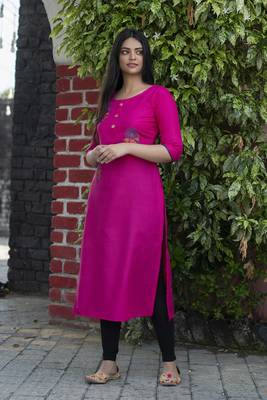 Rani pink embroidered cotton silk embroidered-kurtis 2