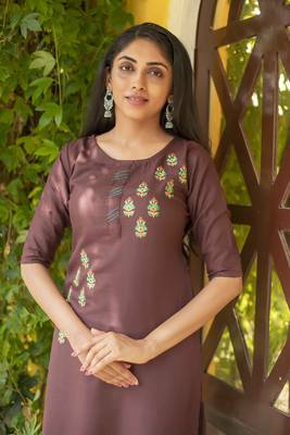 Dark brown embroidered cotton silk embroidered-kurtis 5