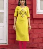 Lime embroidered cotton silk embroidered-kurtis