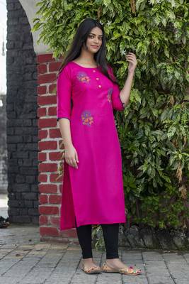 Rani pink embroidered cotton silk embroidered-kurtis 3