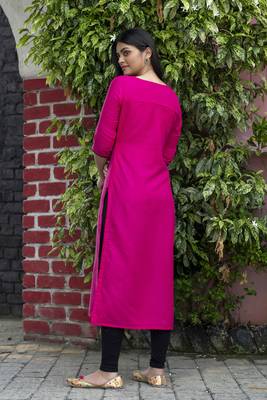 Rani pink embroidered cotton silk embroidered-kurtis 4