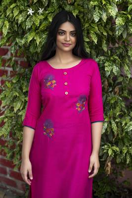 Rani pink embroidered cotton silk embroidered-kurtis 5