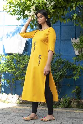 Mustard embroidered cotton silk embroidered-kurtis 2
