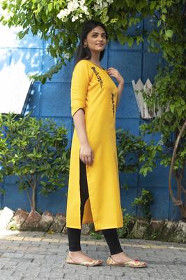 Mustard embroidered cotton silk embroidered-kurtis 3