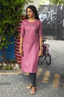 Pink embroidered cotton silk embroidered-kurtis 1