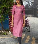 Pink embroidered cotton silk embroidered-kurtis