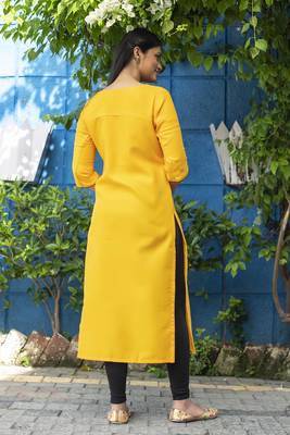 Mustard embroidered cotton silk embroidered-kurtis 4
