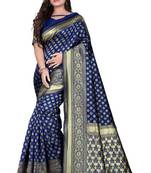Blue printed art silk saree with blouse