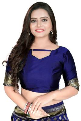 Blue printed art silk saree with blouse 4