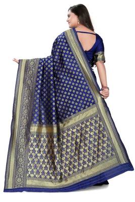 Blue printed art silk saree with blouse 5