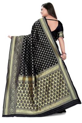 Black printed art silk saree with blouse 2