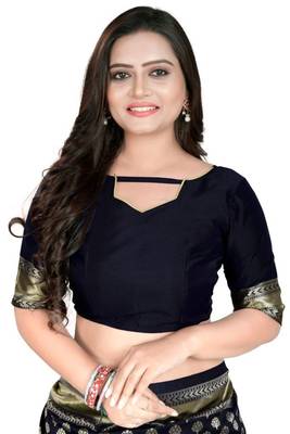 Black printed art silk saree with blouse 3