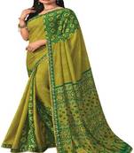 Olive printed chiffon saree with blouse