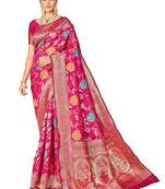 Pink woven banarasi saree with blouse