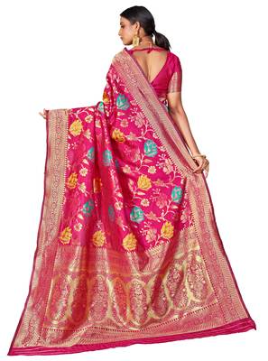 Pink woven banarasi saree with blouse 2