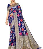 Navy blue woven banarasi saree with blouse