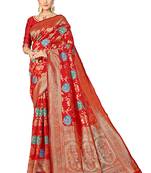 Red woven banarasi saree with blouse