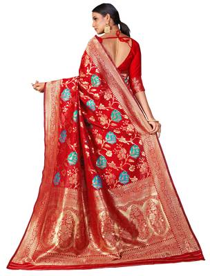 Red woven banarasi saree with blouse 2