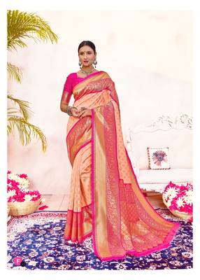 Pink woven silk blend saree with blouse 1