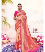 Pink woven silk blend saree with blouse