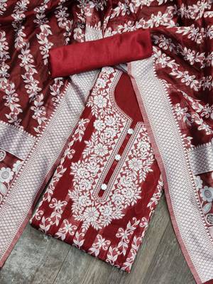 Red jacquard cotton silk salwar 1