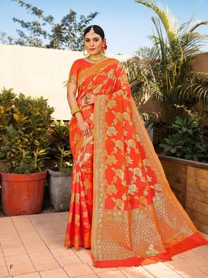 Dark orange woven silk blend saree with blouse 1