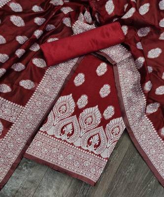 Red jacquard cotton silk salwar 2