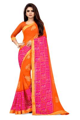 Orange printed georgette saree with blouse 1