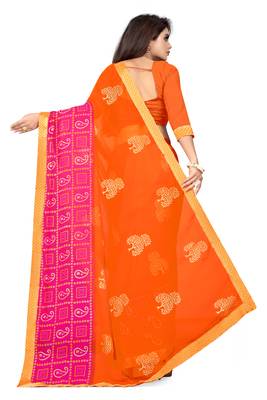 Orange printed georgette saree with blouse 2