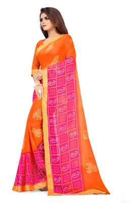 Orange printed georgette saree with blouse 3