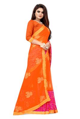 Orange printed georgette saree with blouse 4