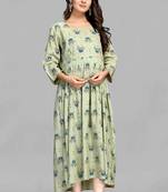 Sea-green printed viscose rayon long-dresses
