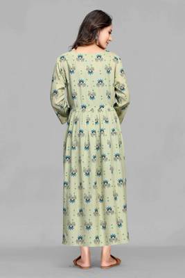 Sea-green printed viscose rayon long-dresses 3